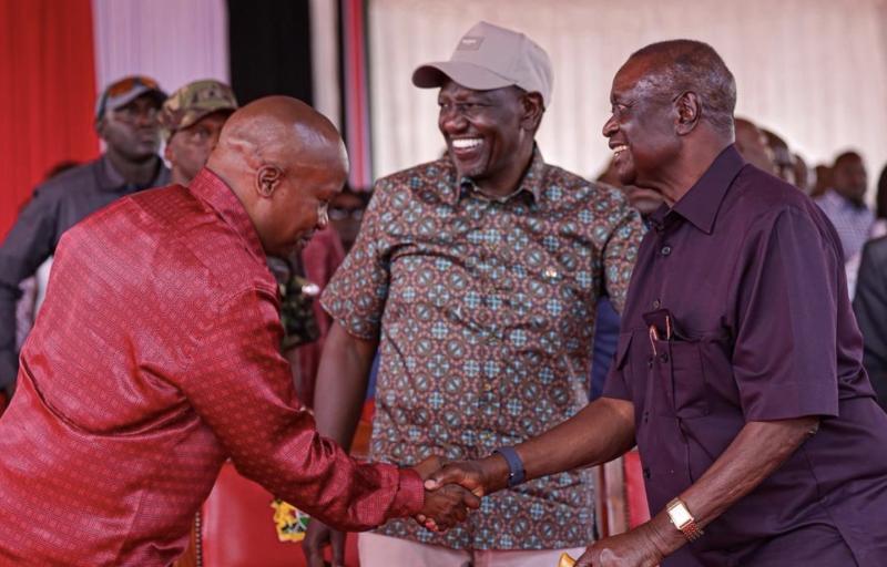 File Image of President Ruto, his deputy Kindiki, and Oburu in Kisumu County.